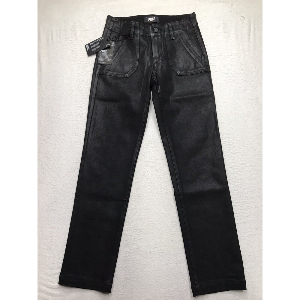 NWT PAIGE Mayslie Pant Women 24 (26x28) Black Transcend Coated Straight Ankle